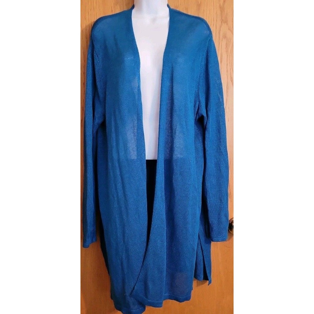 J Jill Womens Cardigan Size XL Open Knit Duster Minimalist Coastal Blue Teal